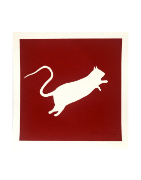Blek le rat - White rat (on red background) - Edizione di 120 - 25x25 cm - Serigrafia a due colori su carta Arches da 300 g. - Firmato e numerato