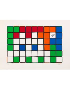 Invader - 6 Cubes (Orange/Blue) - Serigrafia su Carta - Edizione Limitata di 20 Esemplari + 1 AP