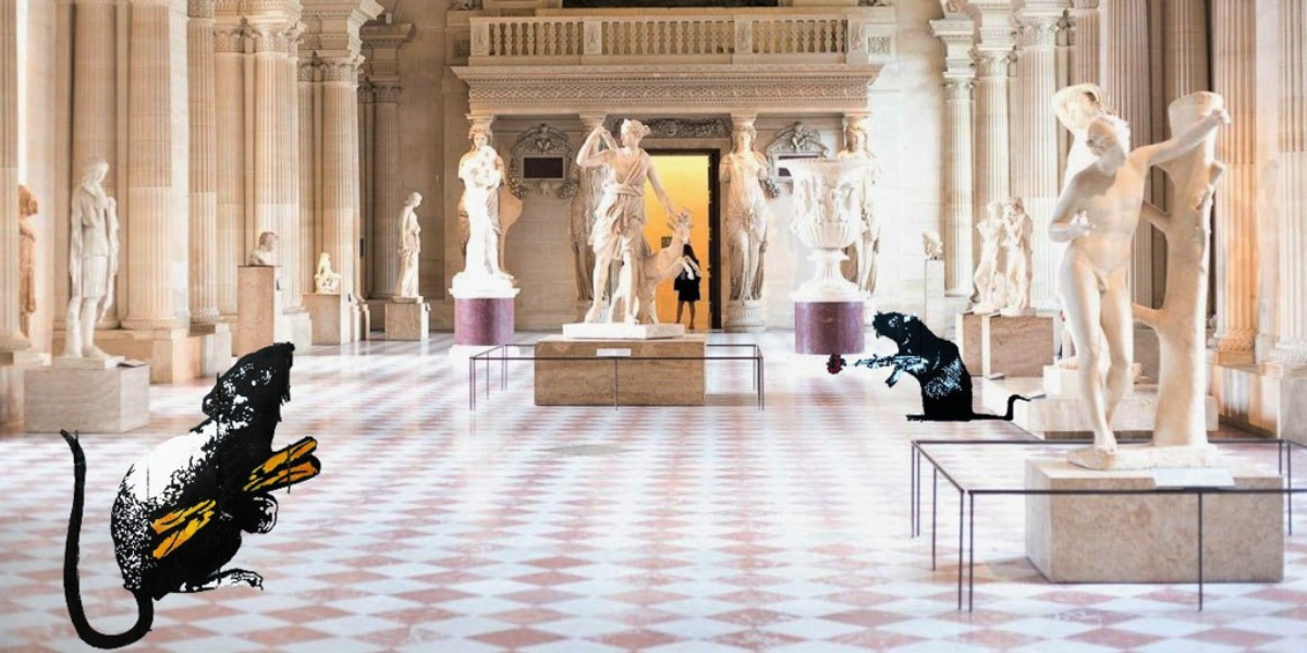 Ratti tra le sale del Louvre: l’ironia urbana entra nei musei